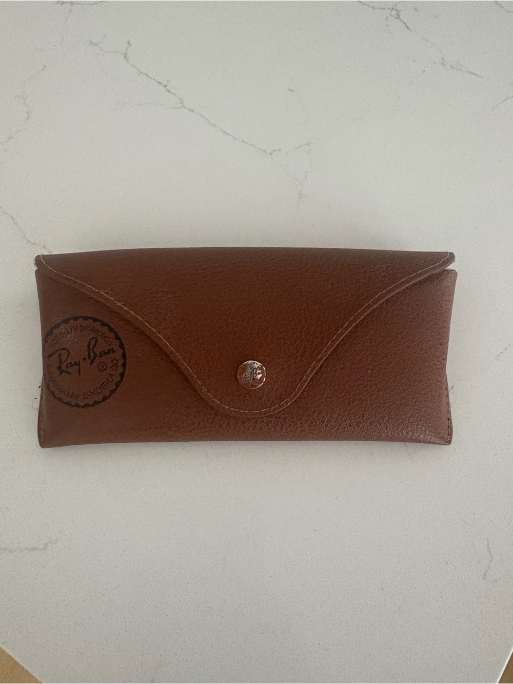 Ray-Ban Brown Leather Sunglasses Case with Snap Closure